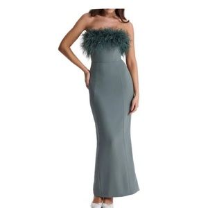 House of CB Juliene Strapless Feather Bodice Crepe Cocktail Dress